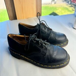 Dr. Martens Black Leather Low Oxfords with Yellow Stitching -England